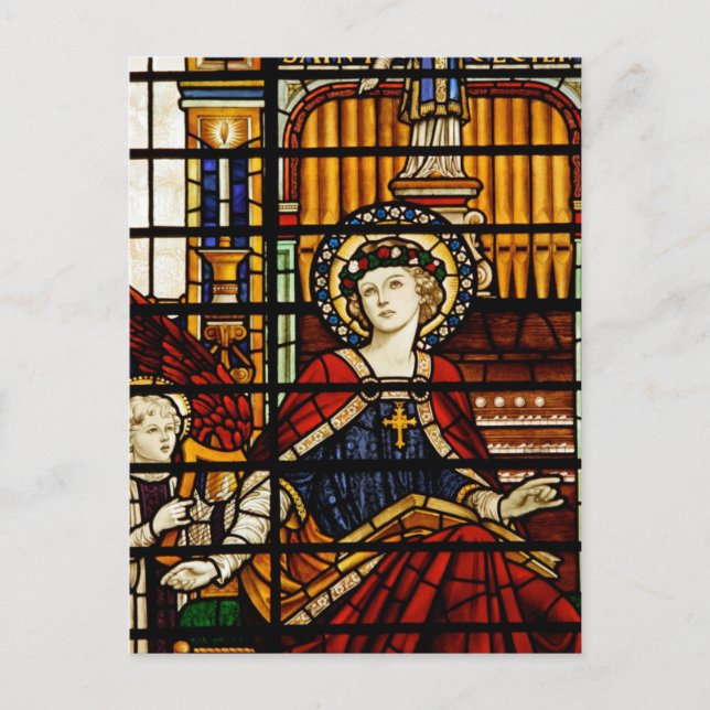 Saint Cecilia Stained Glass Postcard (Front)