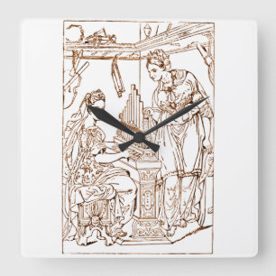 Saint Cecilia with Saint Catherine of Alexandria Square Wall Clock