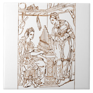 Saint Cecilia with Saint Catherine of Alexandria Tile