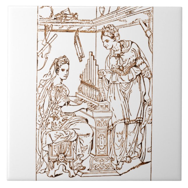 Saint Cecilia with Saint Catherine of Alexandria Tile (Front)