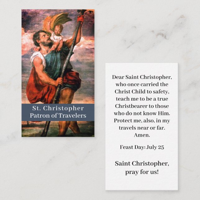 Saint Christopher Customisable Prayer Card (Front/Back)
