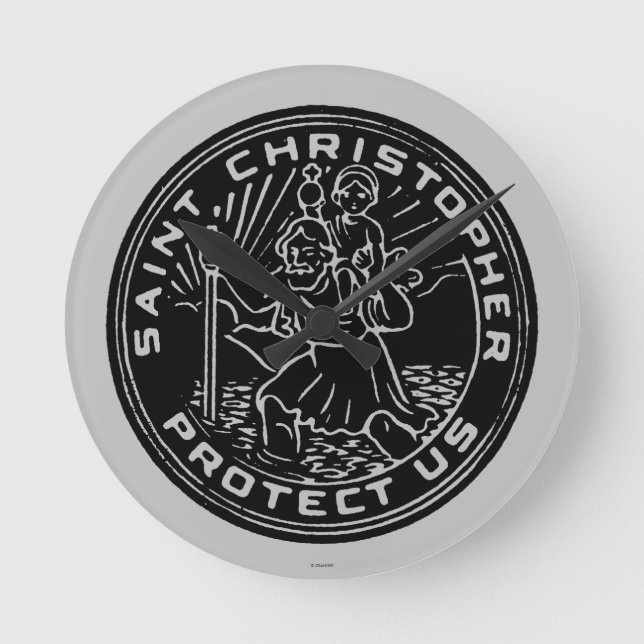 Saint Christopher Medal Round Clock (Front)