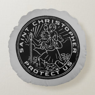 Saint Christopher Medal Round Cushion