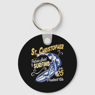 Saint Christopher Surf Patron Saint Of Surfing Cat Key Ring
