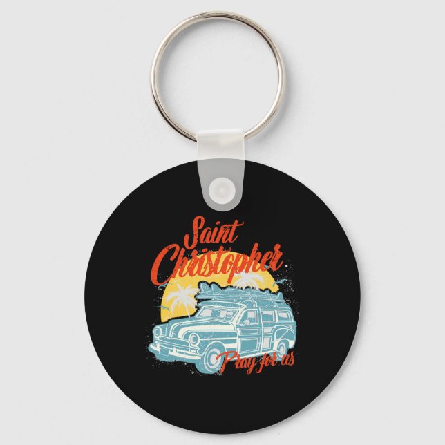 Saint Christopher Surfer Dude Surfing Men Beach Ca Key Ring (Front)