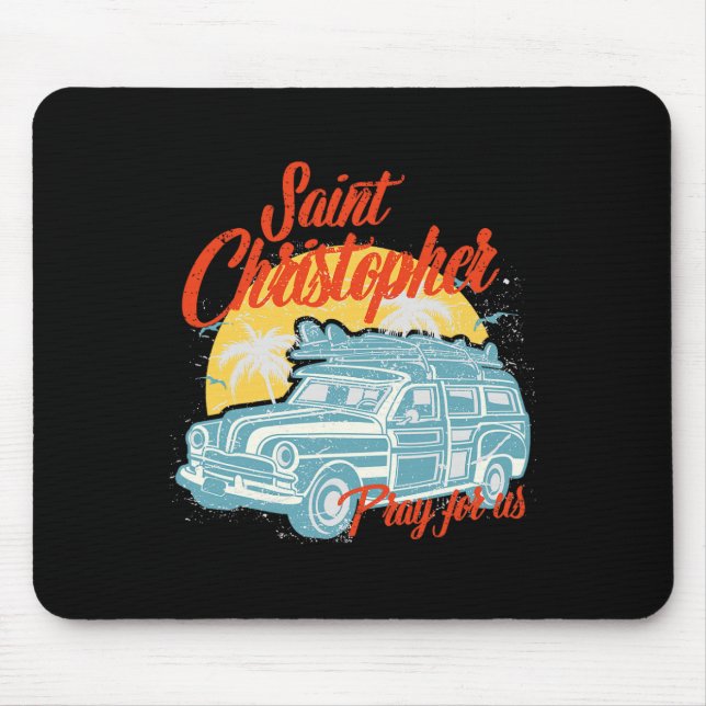 Saint Christopher Surfer Dude Surfing Men Beach Ca Mouse Mat (Front)