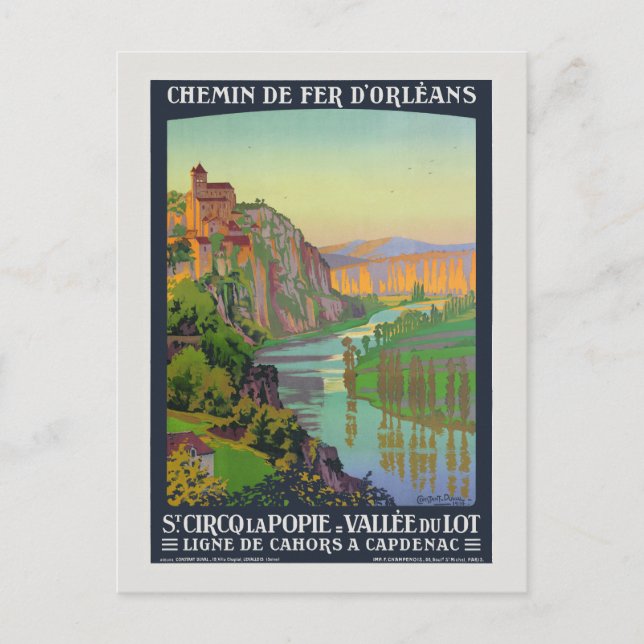 Saint-Cirq-Lapopie Vintage Poster 1914 Postcard (Front)