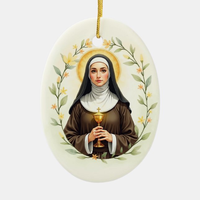 Saint Clare of Assisi God's Peace and Blessings Ceramic Tree Decoration (Front)