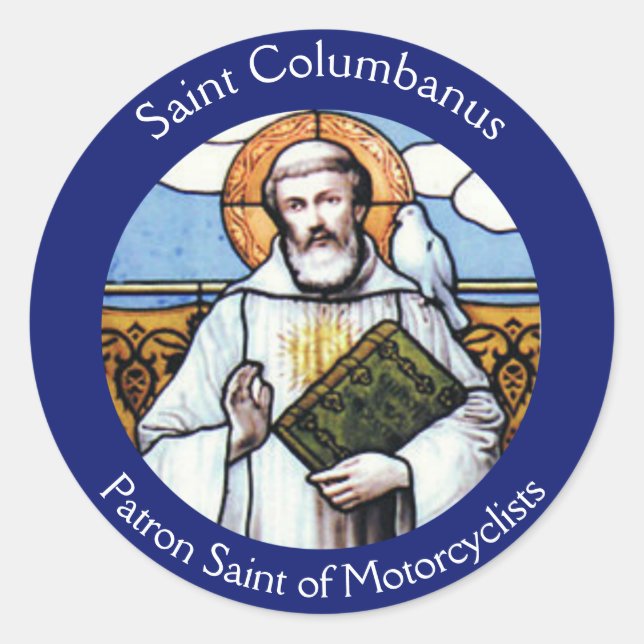 Saint Columbanus Patron of Motorcyclists Classic Round Sticker (Front)
