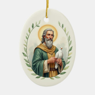 Saint David of Wales Gods Peace with Scripture Ceramic Tree Decoration