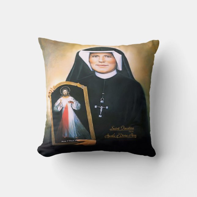 Saint Faustina Divine Mercy by Litany Lane Cushion (Front)