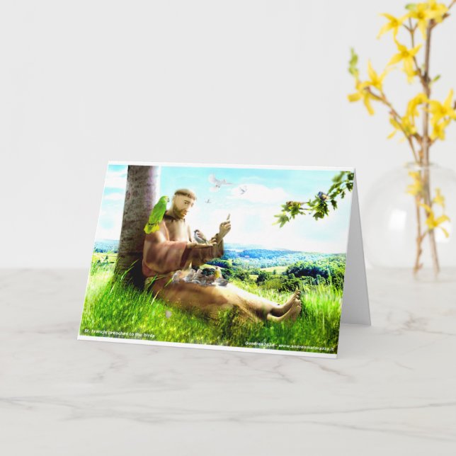 Saint Francis and the sermon-preaches to the birds Card (Yellow Flower)