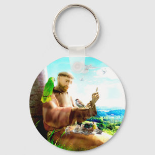 Saint Francis and the sermon-preaches to the birds Key Ring