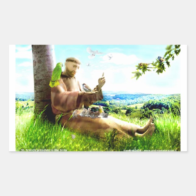 Saint Francis and the sermon-preaches to the birds Rectangular Sticker (Front)