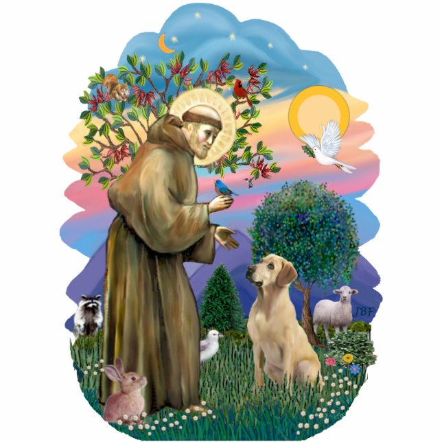 Saint Francis and Yellow Labrador Standing Photo Sculpture (Front)