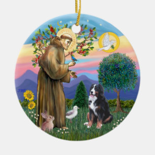 Saint Francis - Bernese Mountain Dog Ceramic Tree Decoration