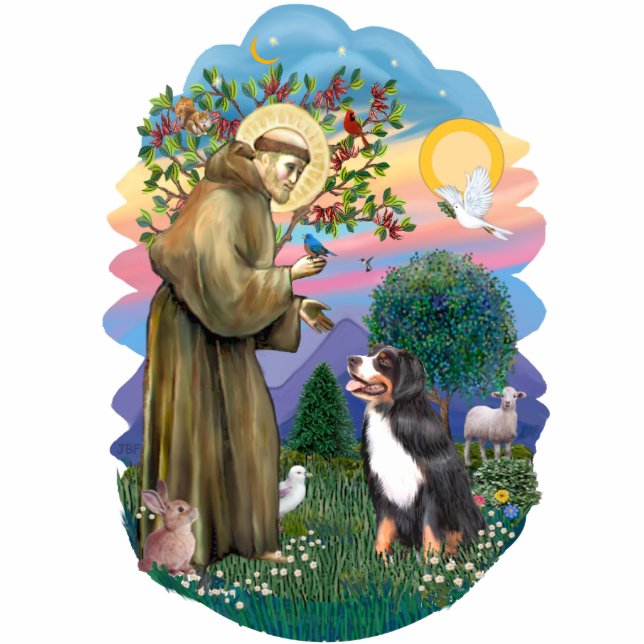 Saint Francis  - Bernese Mountain Dog Standing Photo Sculpture (Front)