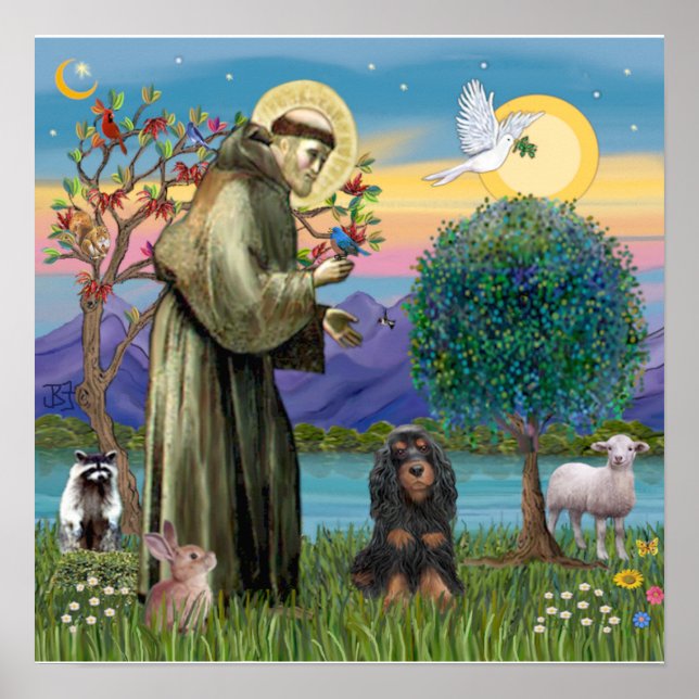 Saint Francis & Black-Tan Cocker Spaniel Poster (Front)