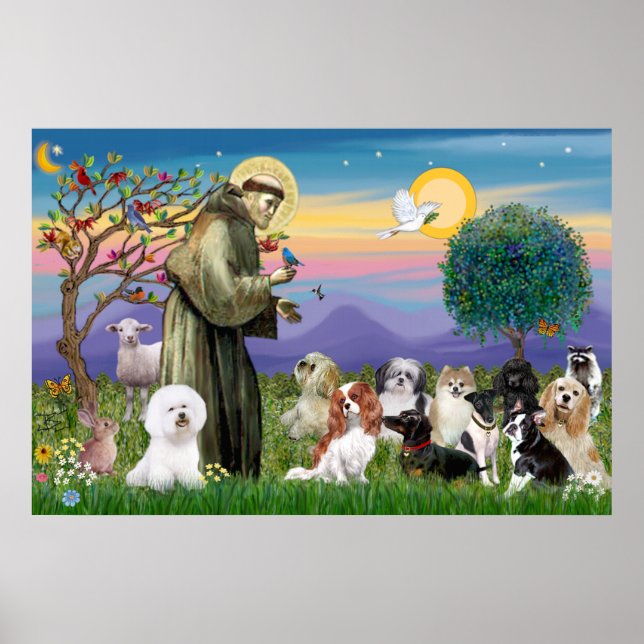 Saint Francis Blessing Ten Dogs Poster (Front)
