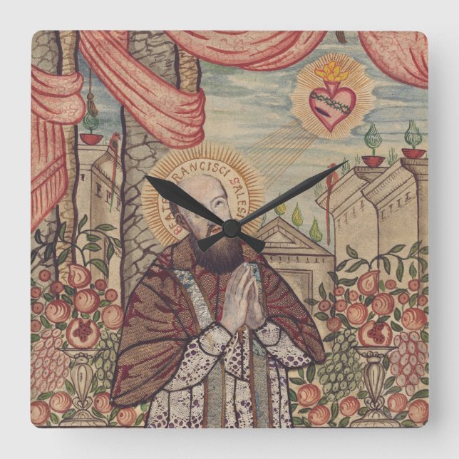Saint Francis de Sales Bishop of Geneva Square Wall Clock (Front)