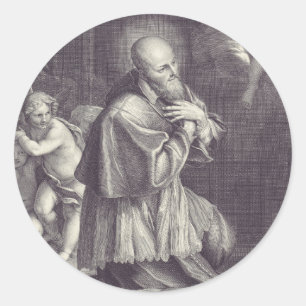 Saint Francis de Sales Black and White Art Classic Round Sticker