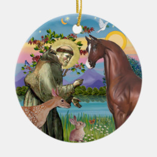 Saint Francis - Horse (chestnut) Ceramic Tree Decoration
