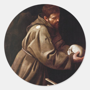 Saint Francis in Prayer - Caravaggio Classic Round Sticker