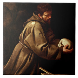 Saint Francis in Prayer (Christian) (Caravaggio) Tile