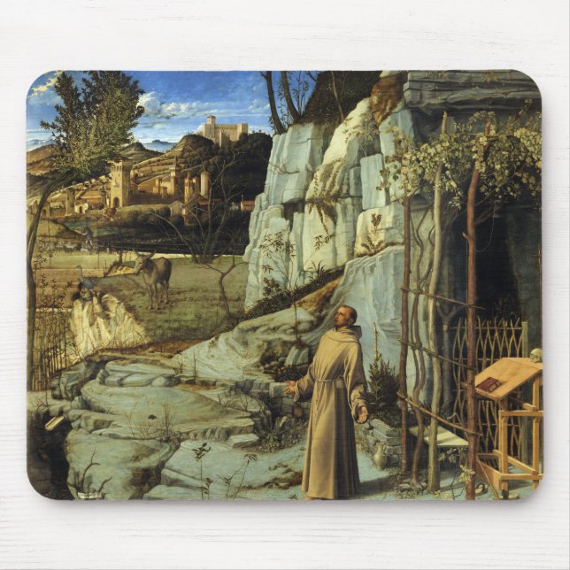 Saint Francis in the Desert by Giovanni Bellini Mouse Mat (Front)