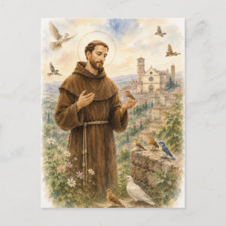 Saint Francis of Assisi Birds watercolor Postcard
