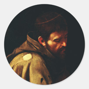 Saint Francis of Assisi by Caravaggio Baroque Art Classic Round Sticker