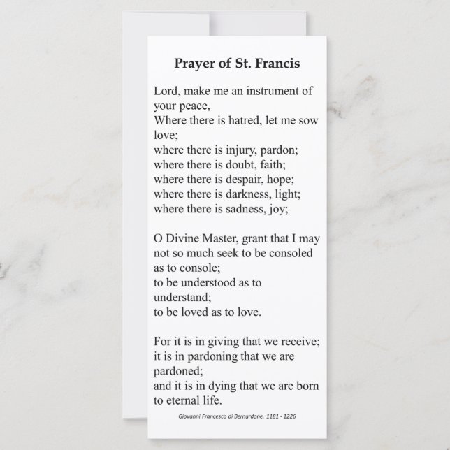 Saint Francis of Assisi Prayer Card (Front)