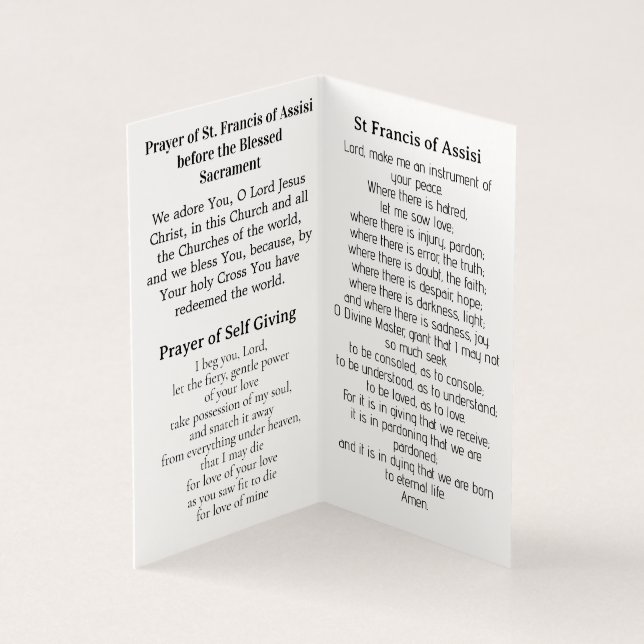 Saint Francis of Assisi Prayer Card  (Inside)