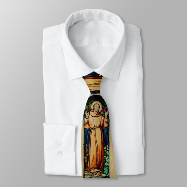 Saint Francis of Assisi Stained Glass Gold Tie (Tied)