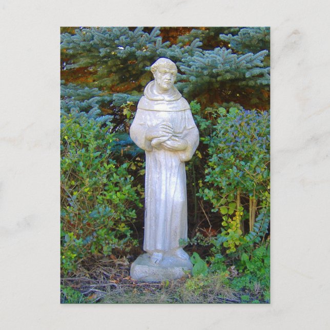 Saint Francis of Assisi Statue in the Yard. Postcard (Front)