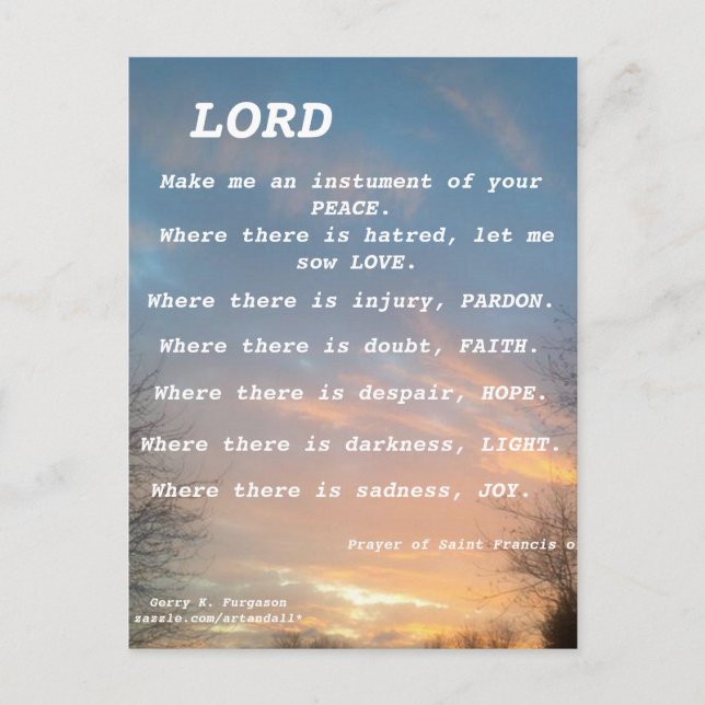SAINT FRANCIS PRAYER POSTCARD (Front)