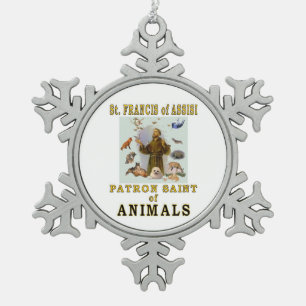 SAINT FRANCIS SNOWFLAKE PEWTER CHRISTMAS ORNAMENT
