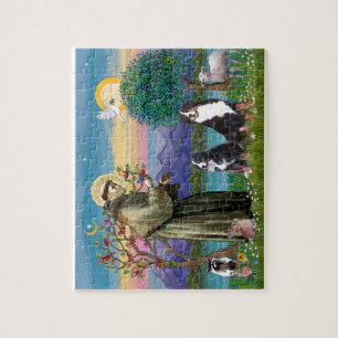 Saint Francis - Two Bernese Mountain Dogs Jigsaw Puzzle