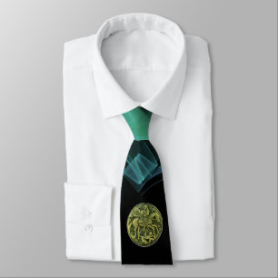 SAINT GEORGE AND DRAGON Blue Green Fractal Swirls Tie