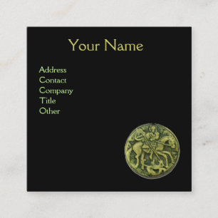 SAINT GEORGE AND DRAGON MEDALLION Monogram,Black Square Business Card