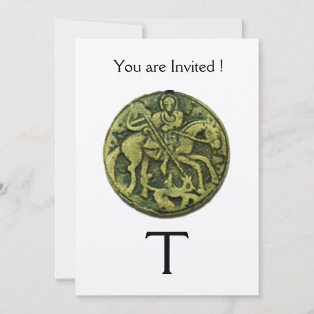 SAINT GEORGE AND DRAGON MEDALLION MONOGRAM ,gold Invitation (Front)