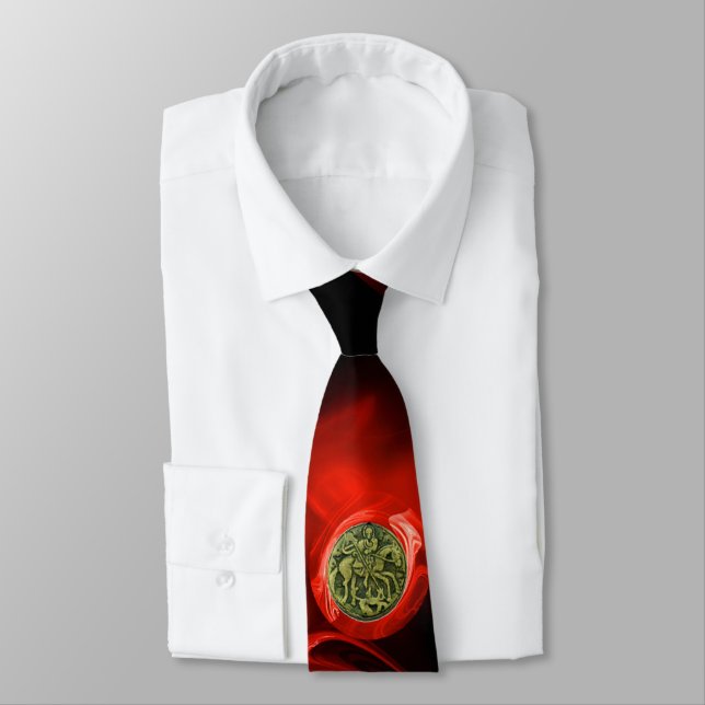 SAINT GEORGE AND DRAGON Red Fractal Rose in Black Tie (Tied)