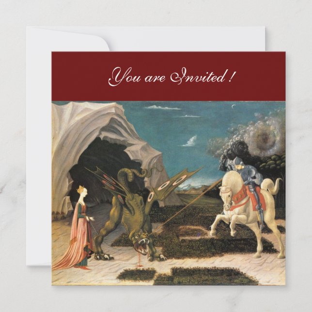 SAINT GEORGE AND THE DRAGON,brown ,blue red black Invitation (Front)