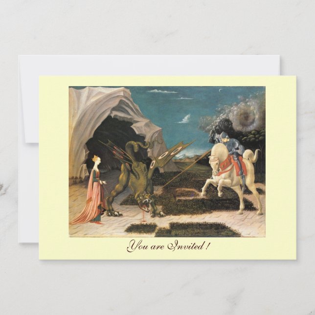 SAINT GEORGE AND THE DRAGON,brown ,blue red cream Invitation (Front)