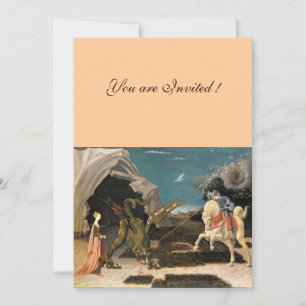 SAINT GEORGE AND THE DRAGON,brown ,blue red pink Invitation