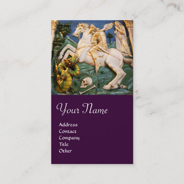Saint George,Dragon and Princess Monogram purple Business Card (Front)