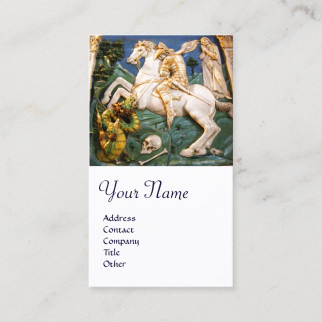 Saint George,Dragon and Princess Monogram White Business Card (Front)