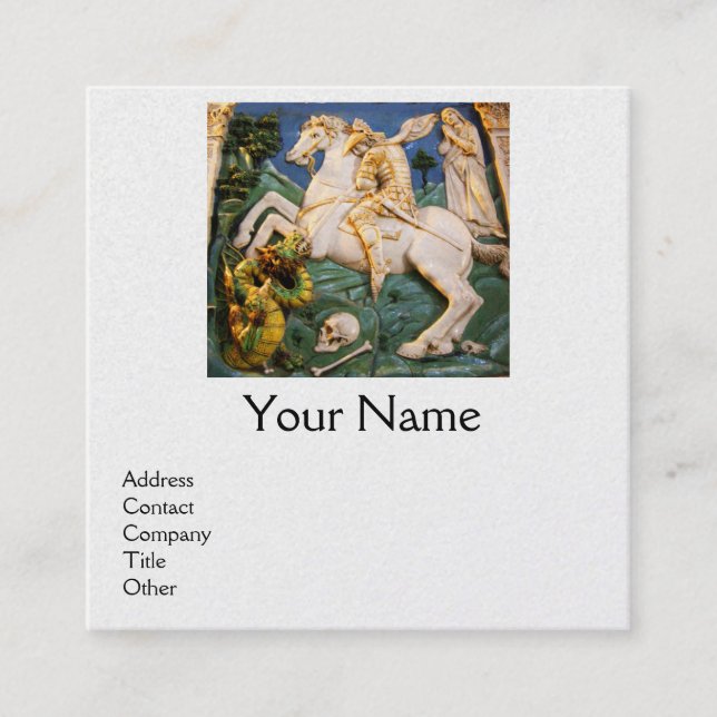 Saint George,Dragon and Princess White Pearl Square Business Card (Front)