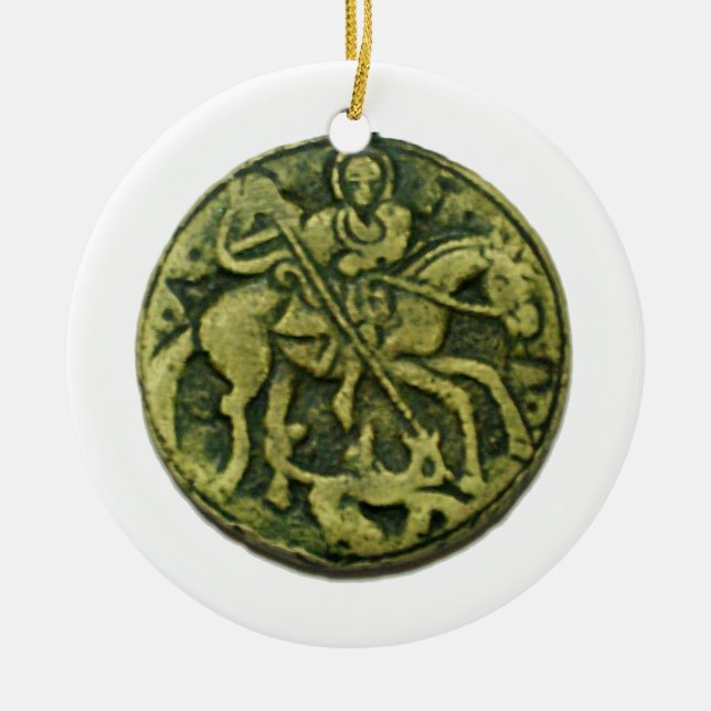 SAINT GEORGE, DRAGON /MADONNA AND CHILD MEDALLION CERAMIC TREE DECORATION (Front)
