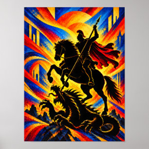 Saint George Fighting the Dragon Silhouette Poster